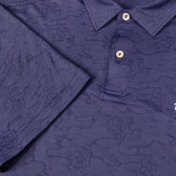 PETER MILLAR Polo Shirt Mens XL Navy Blue Golf Performance Skull Jacquard - Picture 1 of 5